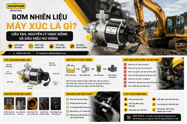 Bơm nhiên liệu máy xúc là gì? Cấu tạo, nguyên lý hoạt động và dấu hiệu hư hỏng